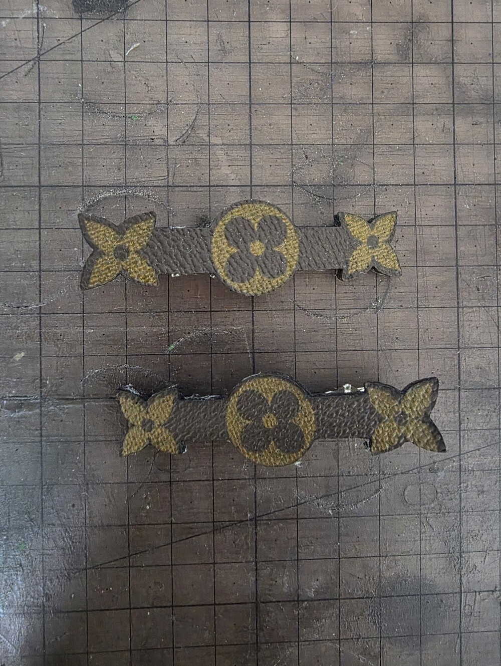 Monogrammed Brown Logo Hair Clips - Pair